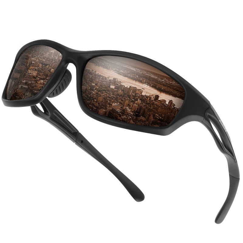 Duduma Polarized Sports Sunglasses for Men Women Running Cycling Fishing Golf Driving Shades Sun Glasses Tr90(black matte frame with brown lens) - Image 1